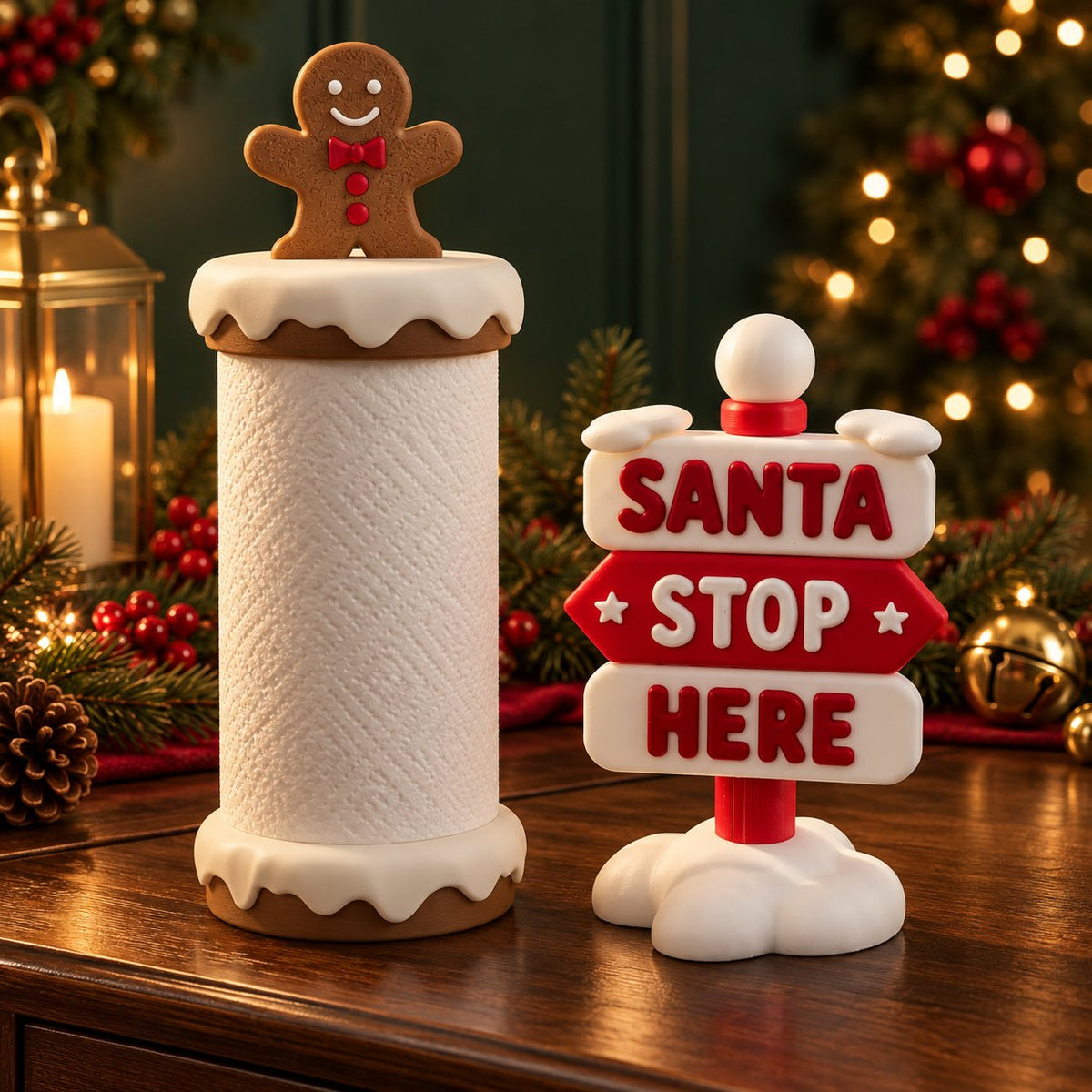 🍪 Playable Double-Style Corner Tissue Container, Fun Christmas Accent for Kitchen & Foyer
