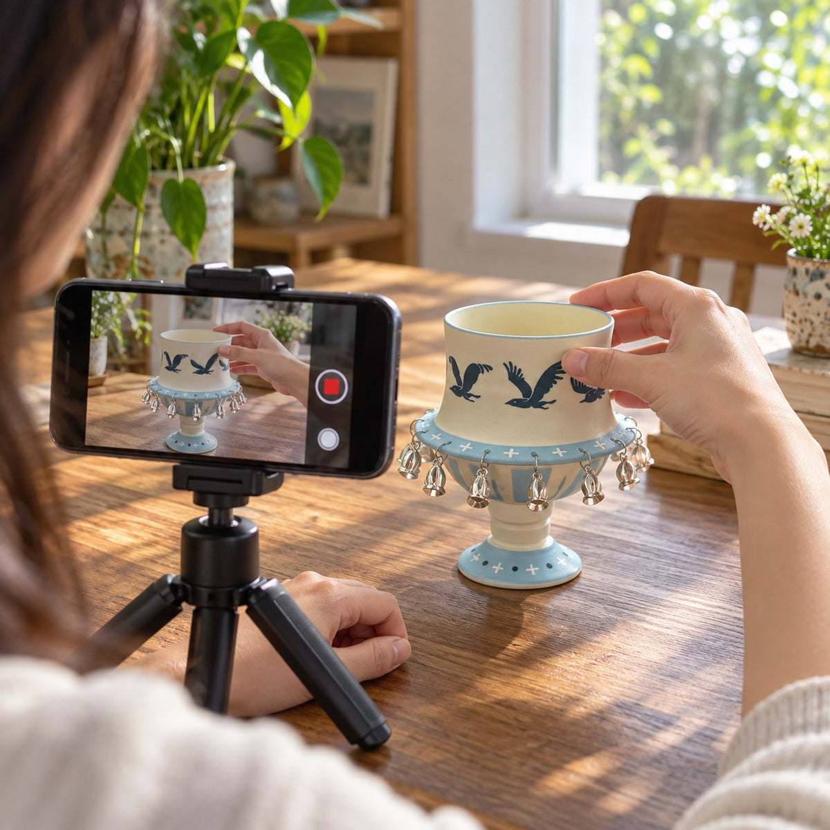 Flying Bird Handcrafted Ceramic Spinner Goblet