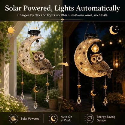 ✨🦉 Magical Moon Owl Solar Hanging Light