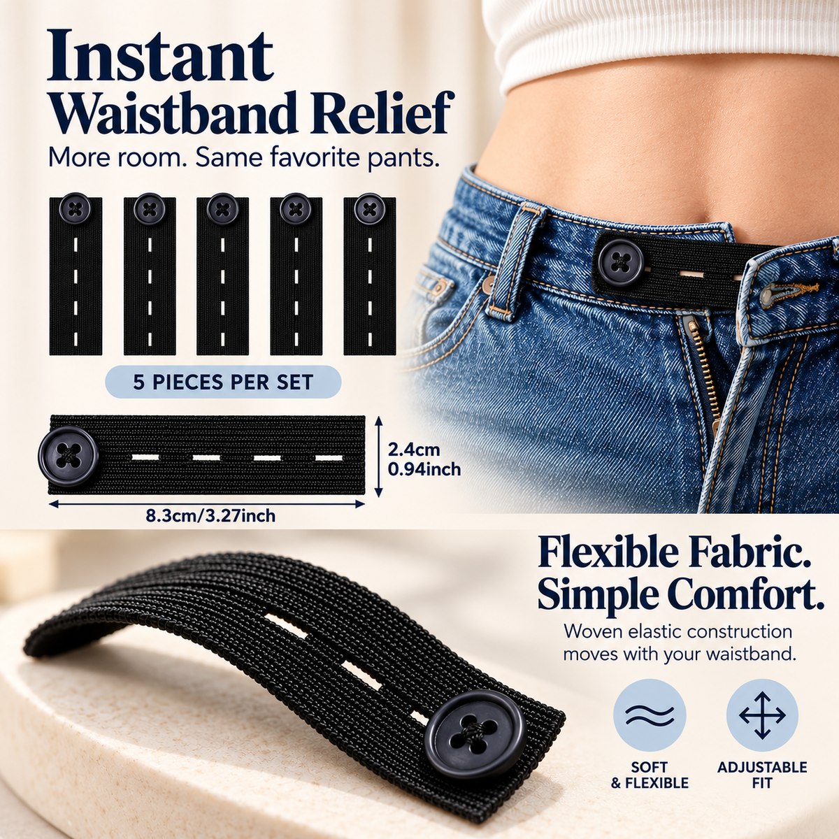 👖 5-Piece Waistband Extender Buttons – Adjustable Fit for Everyday Comfort