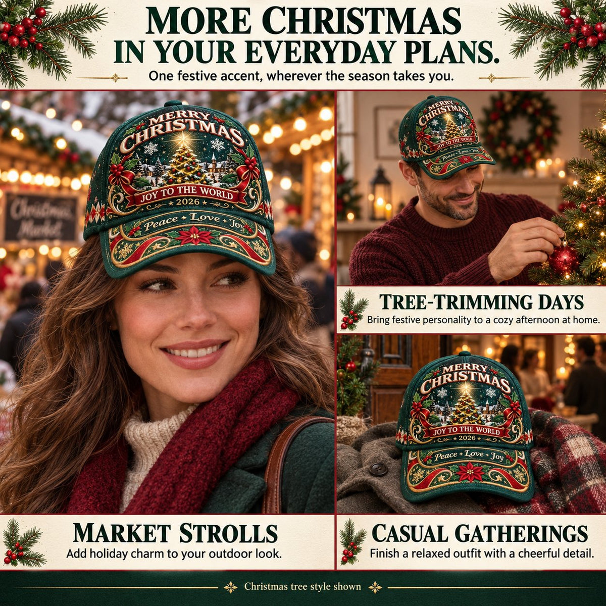 🎄 Christmas Graphic Baseball Cap | 7 Festive Adjustable Styles