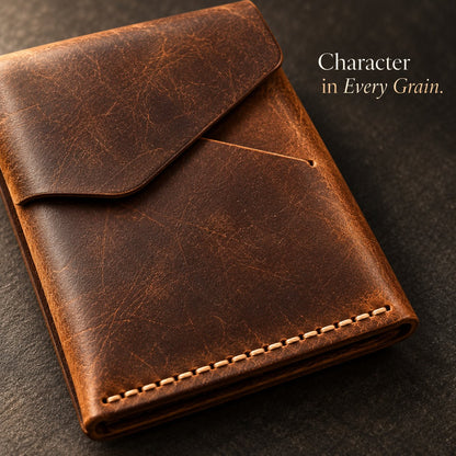 Handmade Genuine Leather Magnetic Wallet – Slim Card & Cash Holder for Men