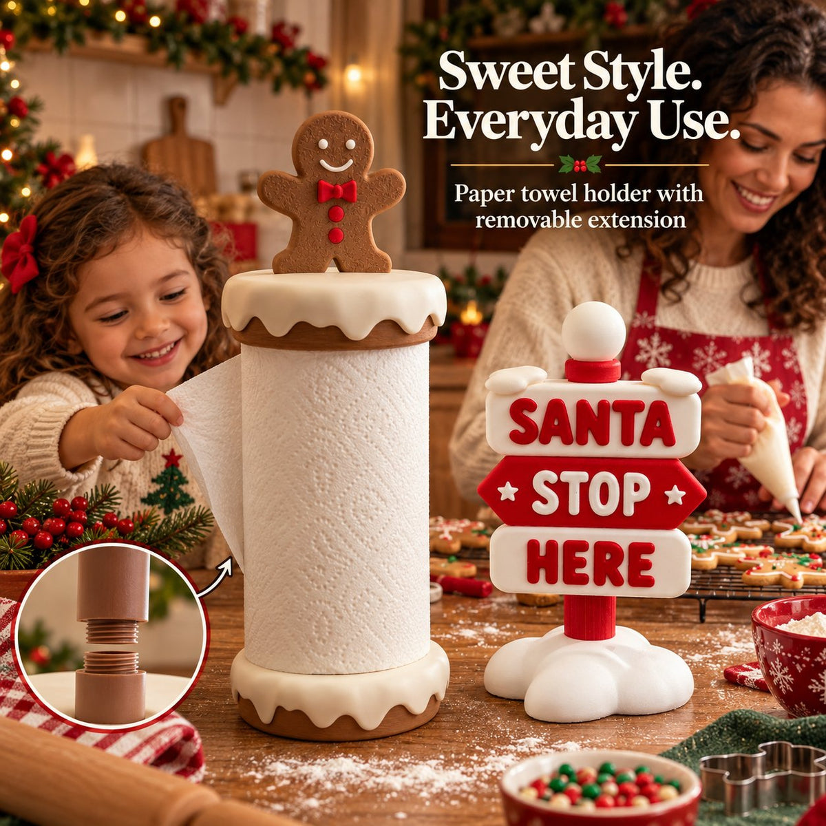🍪 Playable Double-Style Corner Tissue Container, Fun Christmas Accent for Kitchen & Foyer