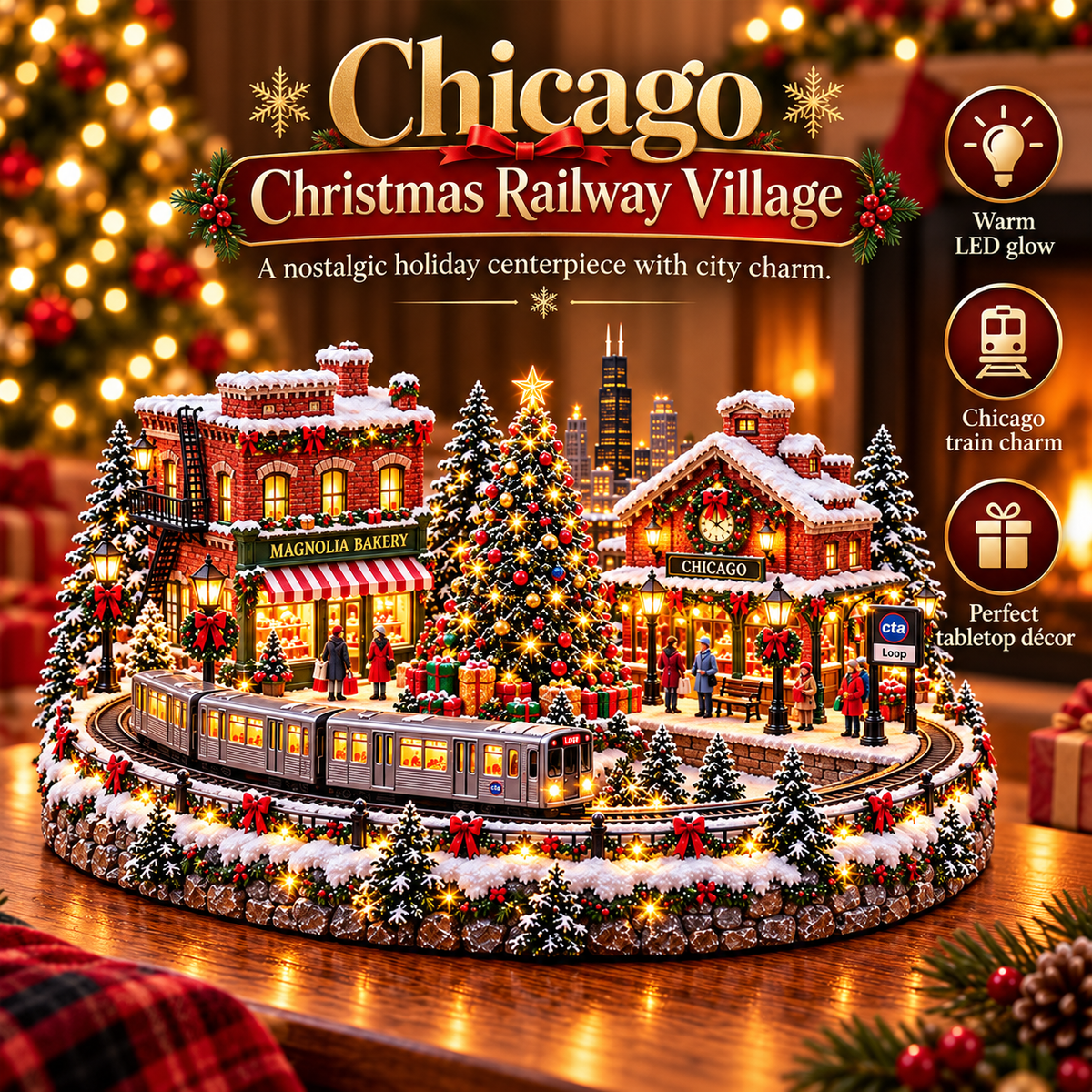 🚋🎄 Christmas City Railway  – Lighted San Francisco Cable Car & Chicago Train Holiday Scenes