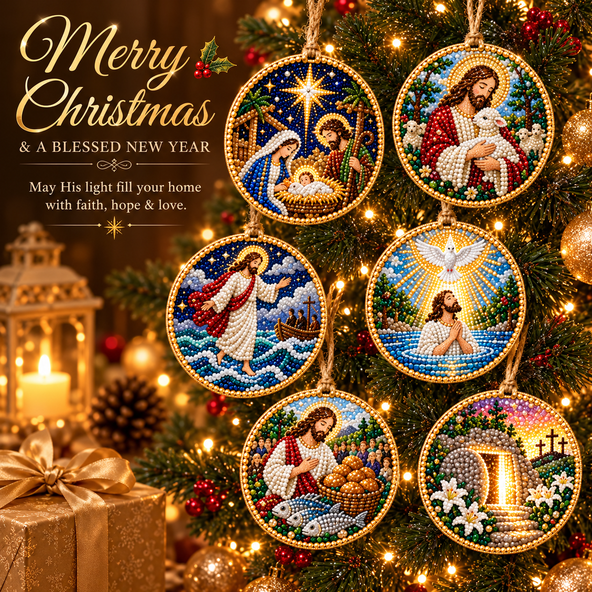 🎄✝️ Christian Christmas DIY Diamond Painting Ornaments Kit (6 PCS)