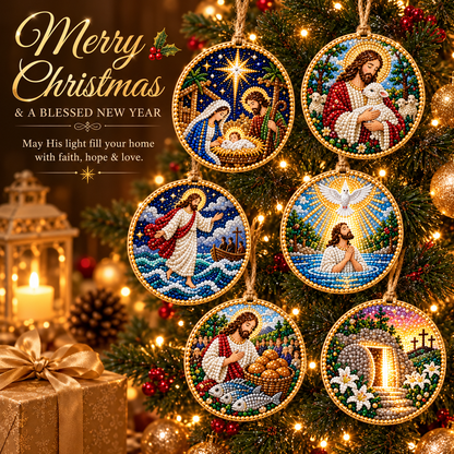 🎄✝️ Christian Christmas DIY Diamond Painting Ornaments Kit (6 PCS)