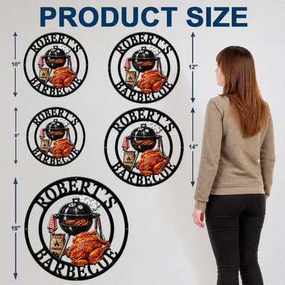 Custom Shaped Metal Sign, Personalized Black Grill & Chill Smoker Scene, Unique BBQ Gift for Dad or Grandpa