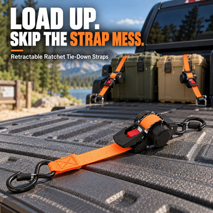 🔒 Retractable Ratchet Tie-Down Straps – Less Tangle, Easier Storage