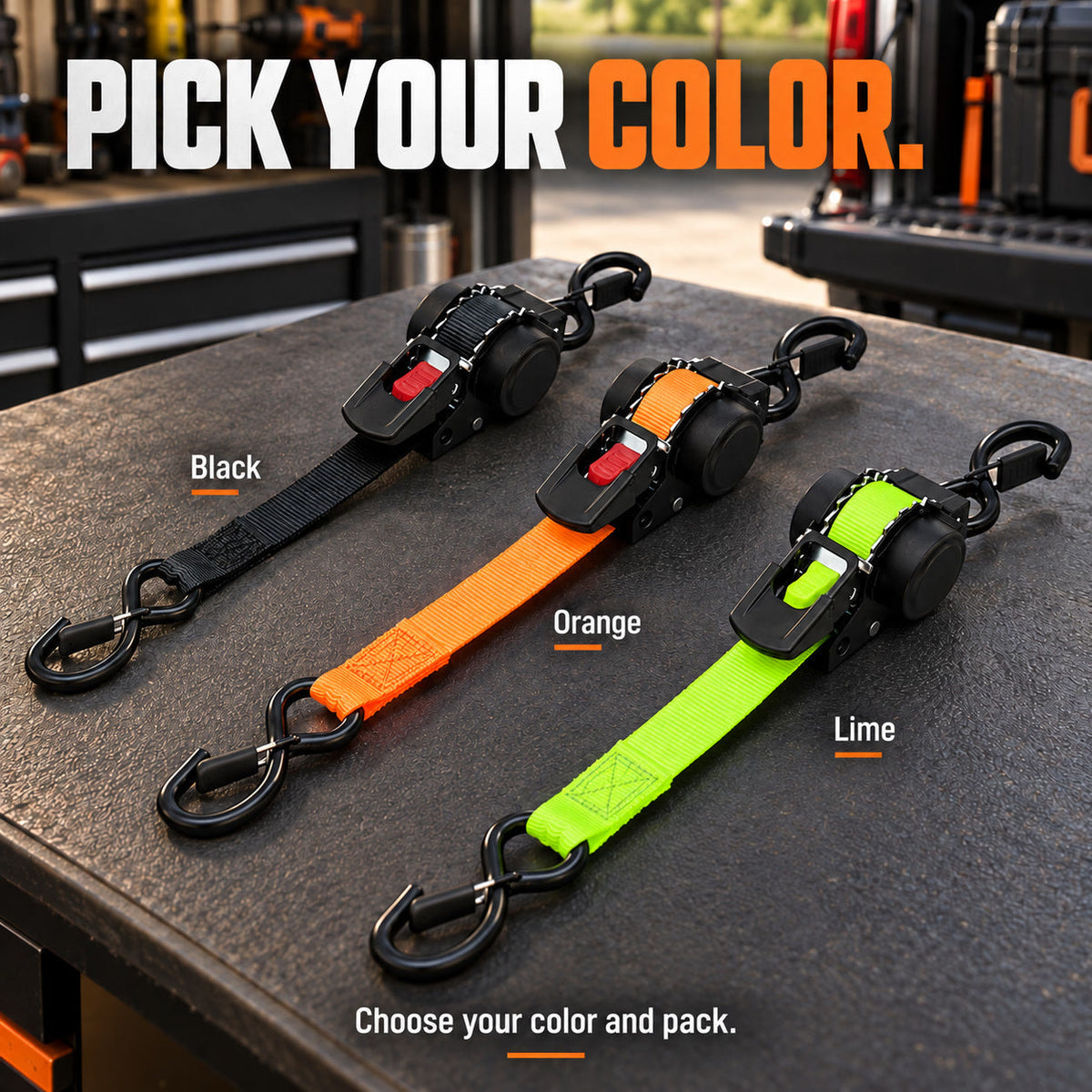 🔒 Retractable Ratchet Tie-Down Straps – Less Tangle, Easier Storage