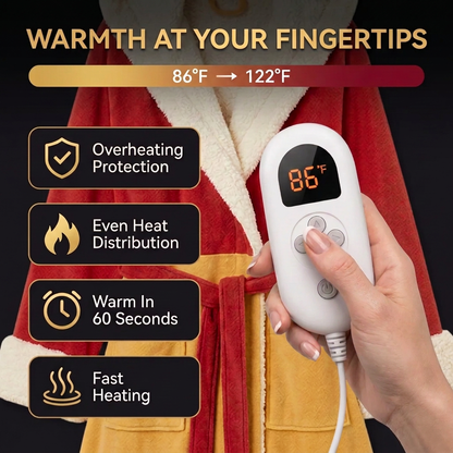 🔥 CozyHug™ Heated Sherpa Robe – USB-Powered Wearable Heated Blanket with 3 Heating Zones, Digital Temperature Control & Plush Hooded Design