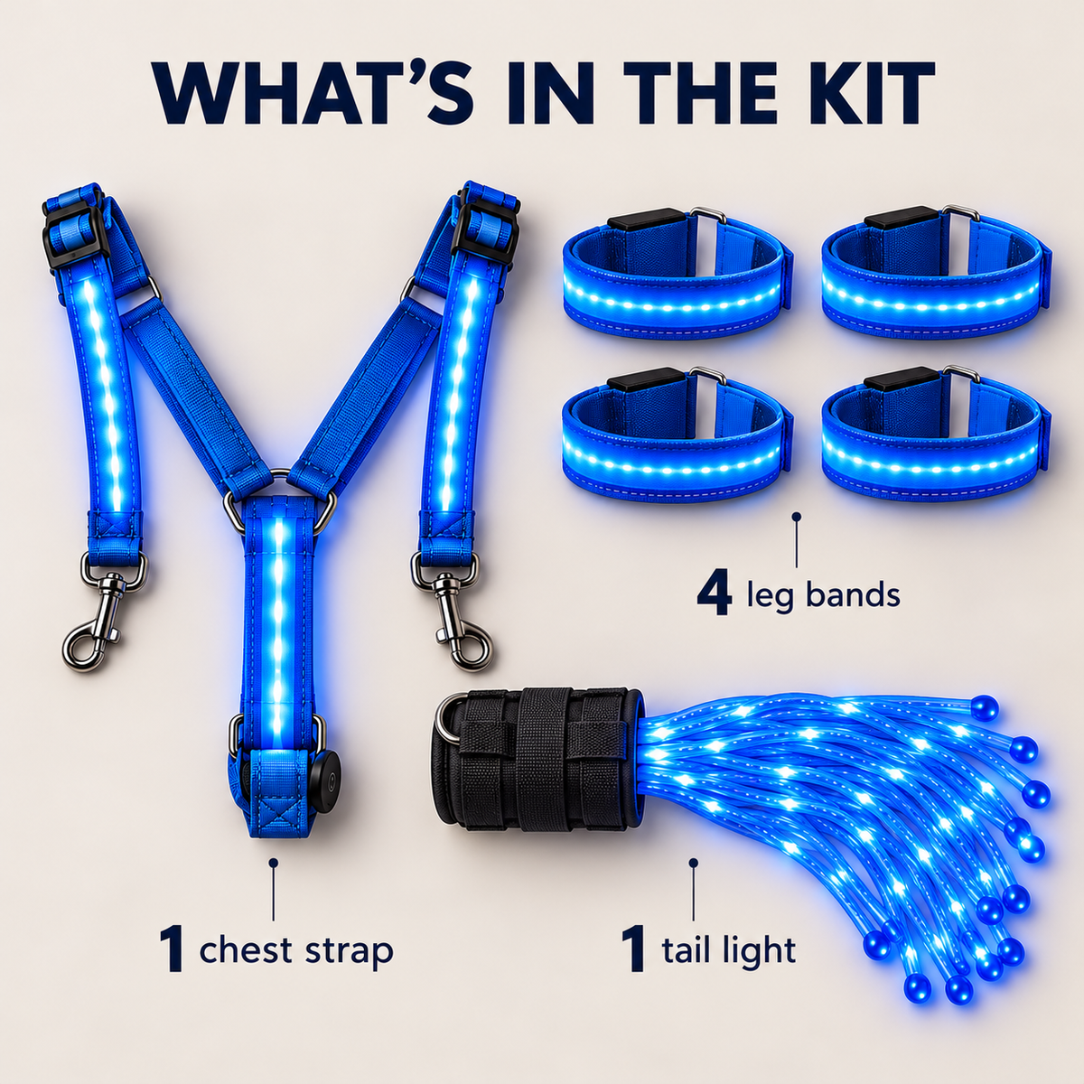 🐴 LED Horse Glow Kit – Chest Strap, Leg Bands & Tail Light