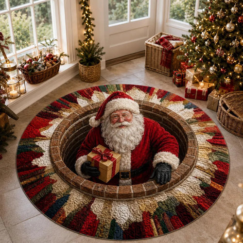 🎅3D Santa Christmas Illusion Rug – Festive Holiday Floor Decor