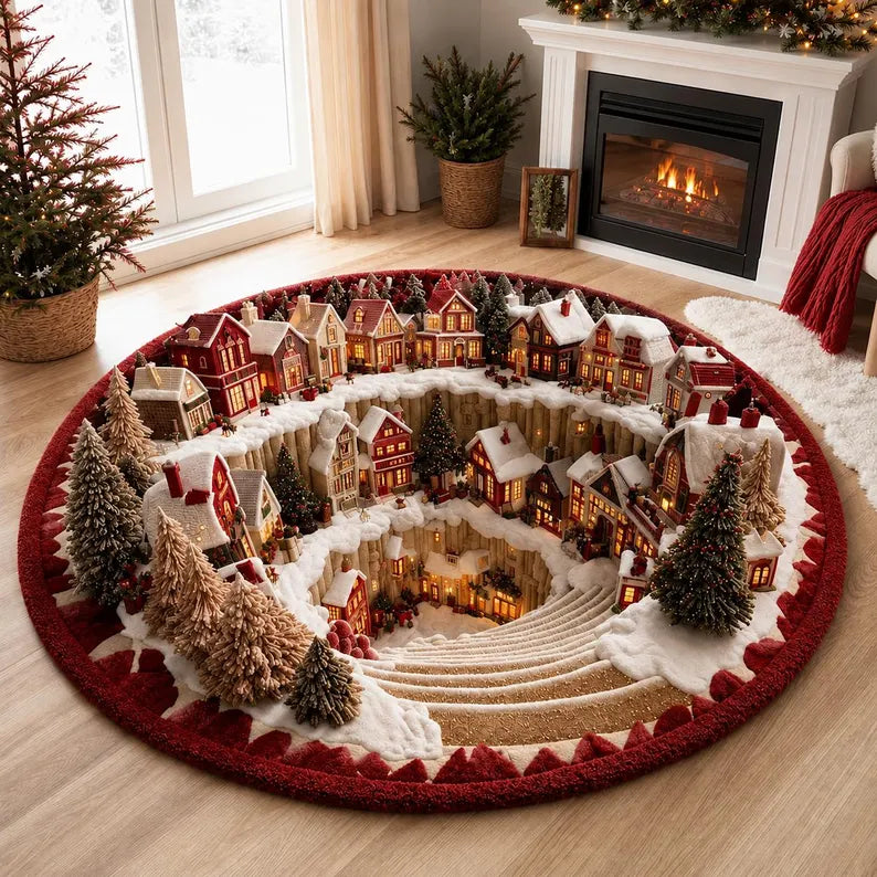 🎅3D Santa Christmas Illusion Rug – Festive Holiday Floor Decor