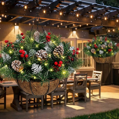 🎄  🏆 Pre-Lit Christmas Hanging Basket | Pre-lit, weather-resistant, and zero maintenance🏆