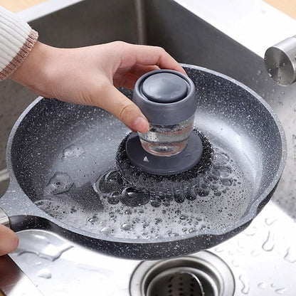 2-in-1 Soap Dispensing Dish Scrubber – Refillable Palm Brush for Kitchen Cleaning