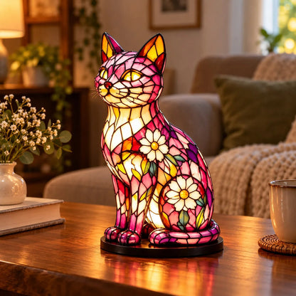 🌸🐱 Floral Mosaic Cat Lamp – A Warm Glow for Every Cat Lover’s Home