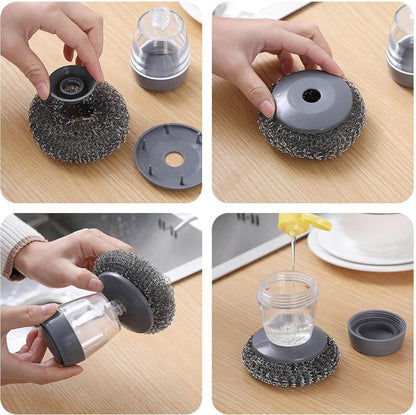2-in-1 Soap Dispensing Dish Scrubber – Refillable Palm Brush for Kitchen Cleaning