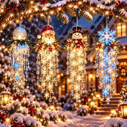 Crystal Cascade Christmas Snowflake LED Hanging Light✨❄️