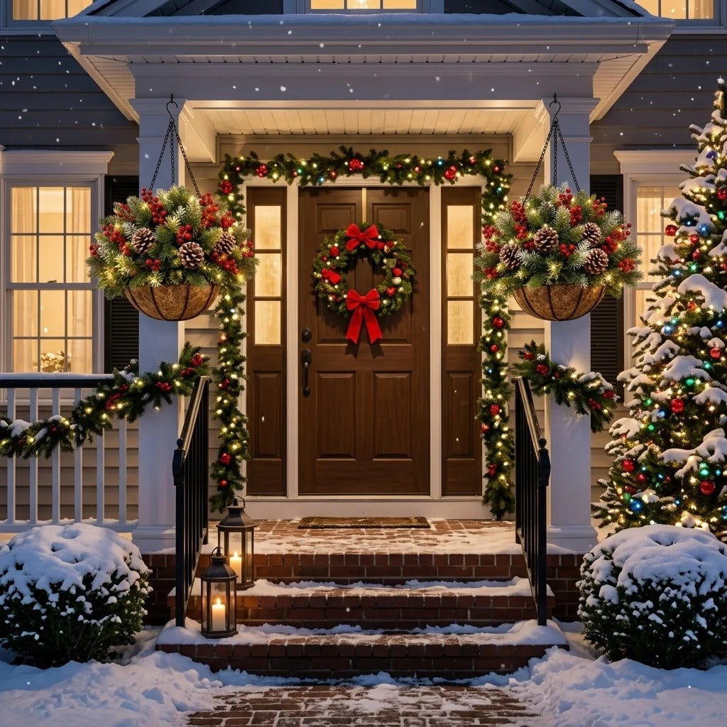 🎄  🏆 Pre-Lit Christmas Hanging Basket | Pre-lit, weather-resistant, and zero maintenance🏆