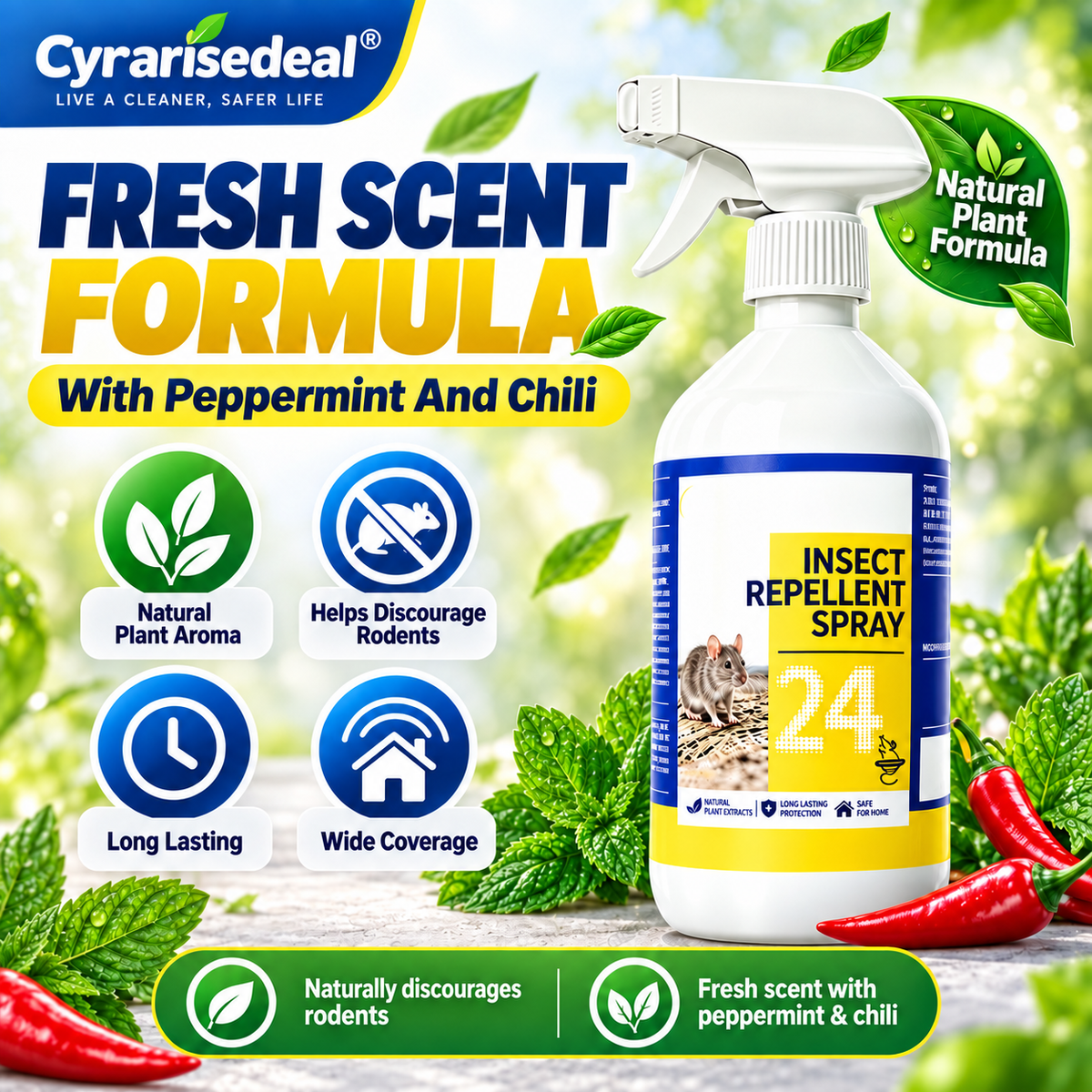 🐀49% OFF NOW ! ✨All-Purpose Rodent Repellent Spray – Non-Toxic Safe Indoor Mouse Deterrent
