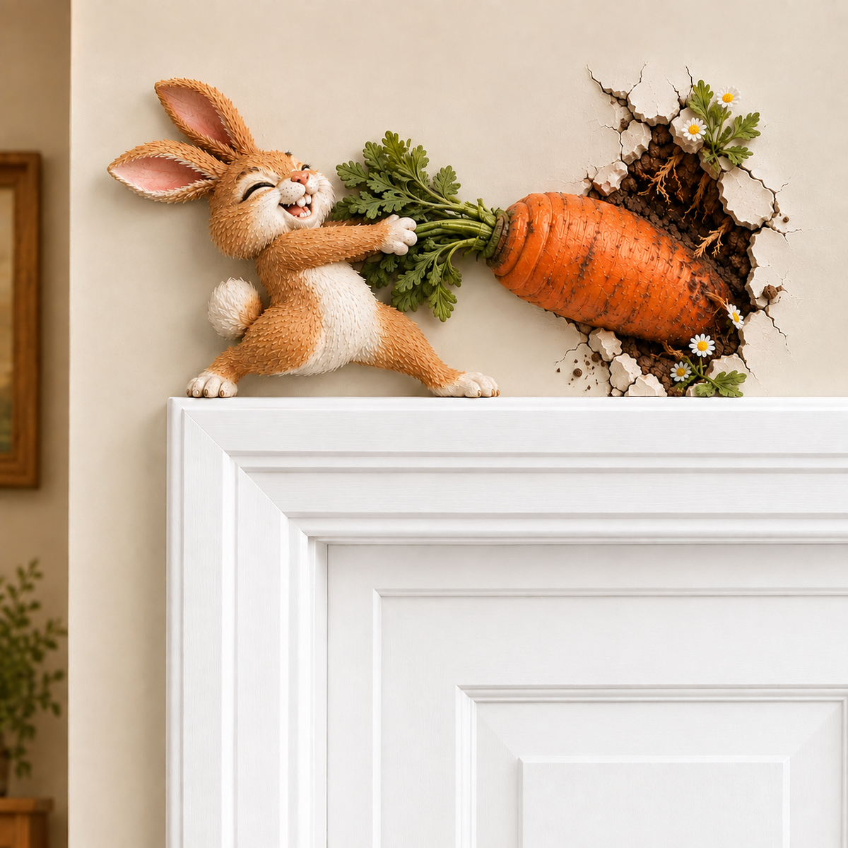 🐰 Funny Bunny Pulling Carrot Wall Decor