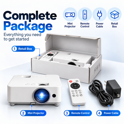 🎬 Portable Mini Projector 📽️ – 100' Big Screen, HD & USB, Remote Control Included