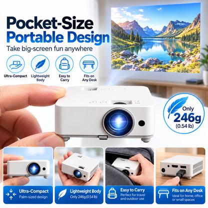 🎬 Portable Mini Projector 📽️ – 100' Big Screen, HD & USB, Remote Control Included