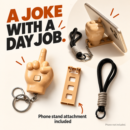 Phone stand attachment supporting a phone; phone not included
