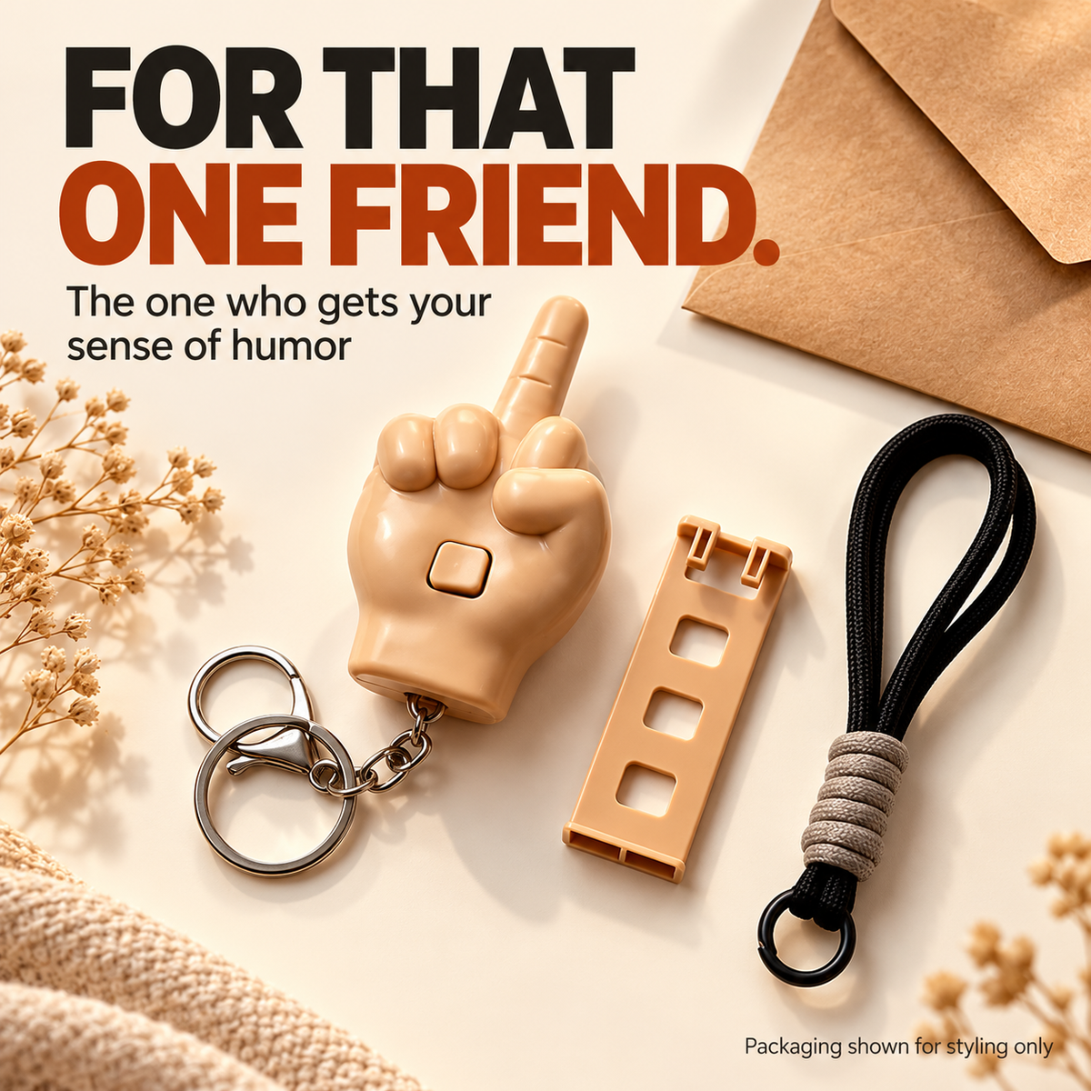 Prank gift set for a friend with a sense of humor; styling props not included
