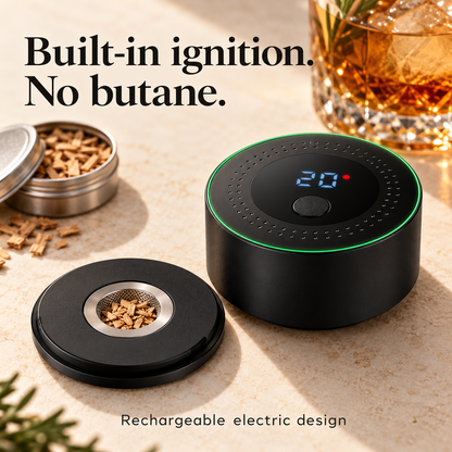 Electric smoker head and removable wood-chip bowl, showing the built-in ignition design.