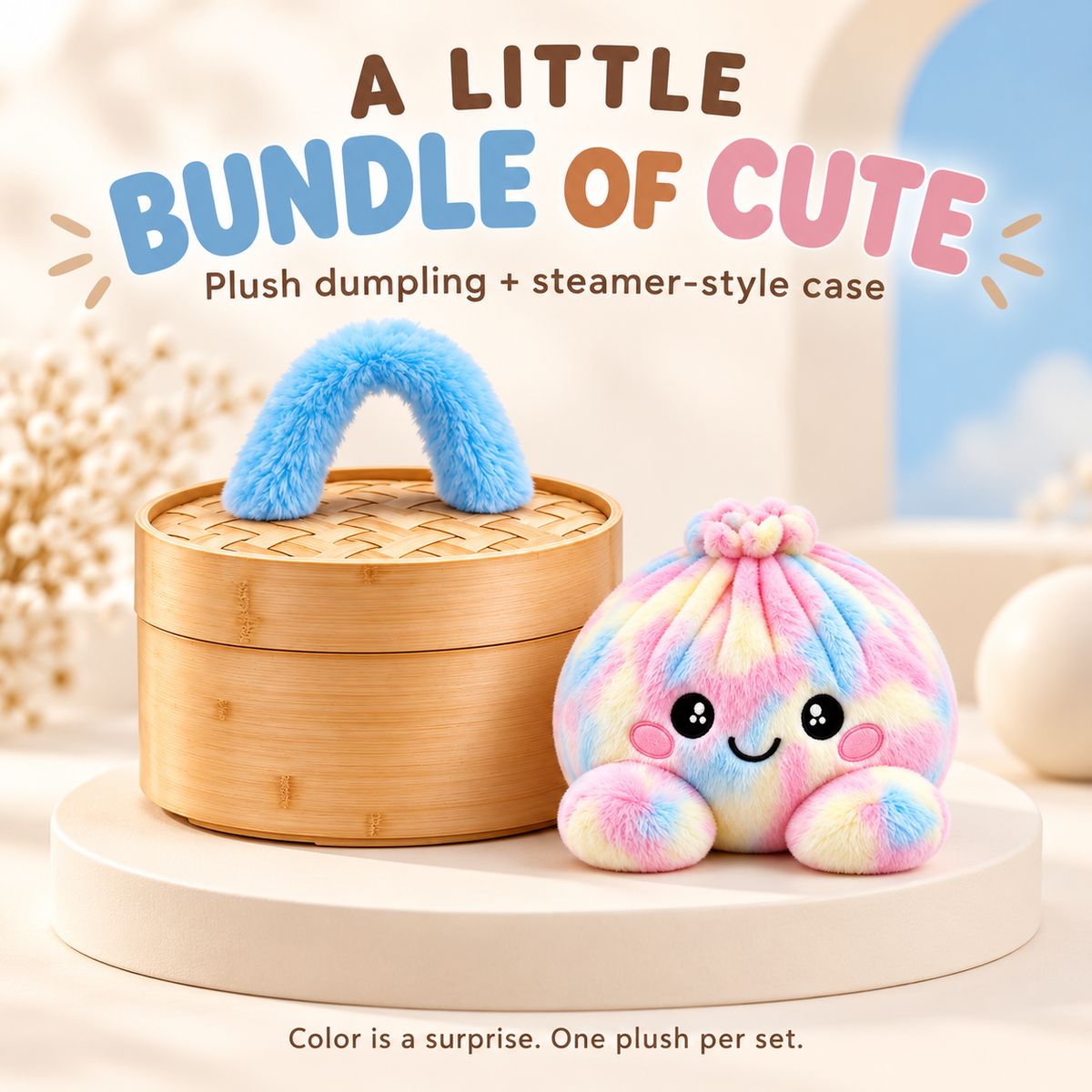 🥟 Plush Dumpling Squishy with Steamer-Style Case