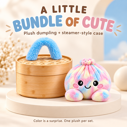 🥟 Plush Dumpling Squishy with Steamer-Style Case