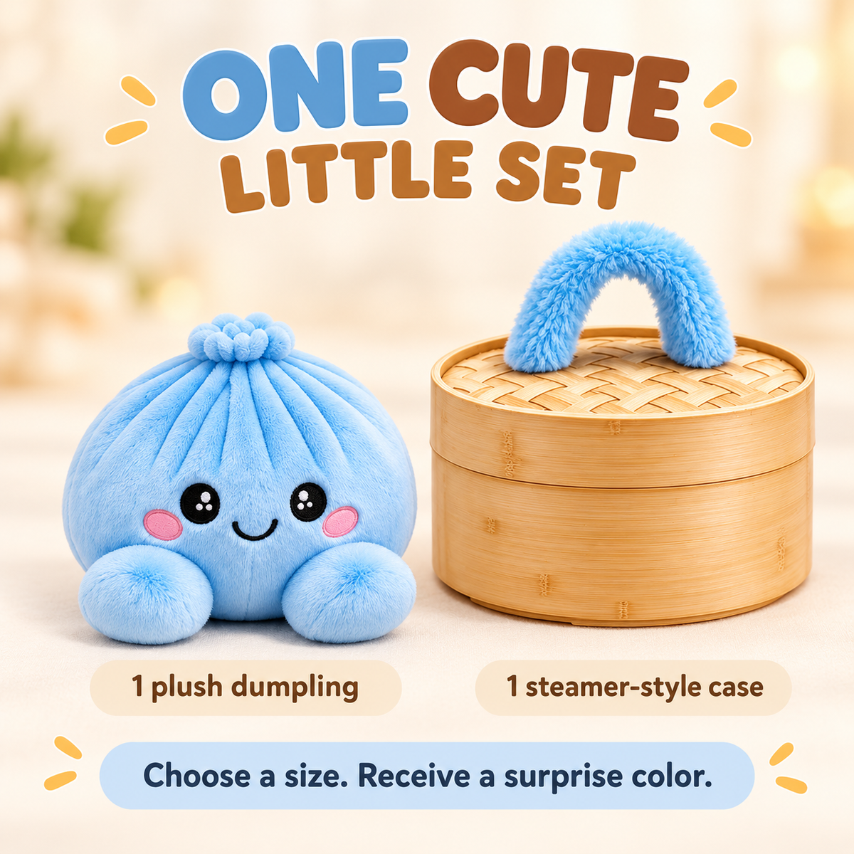 🥟 Plush Dumpling Squishy with Steamer-Style Case