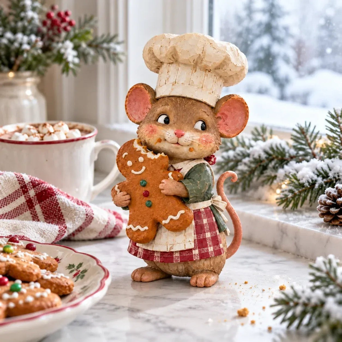 🍪 Gingerbread Mouse Baker — Whimsical Christmas Figurine🎁