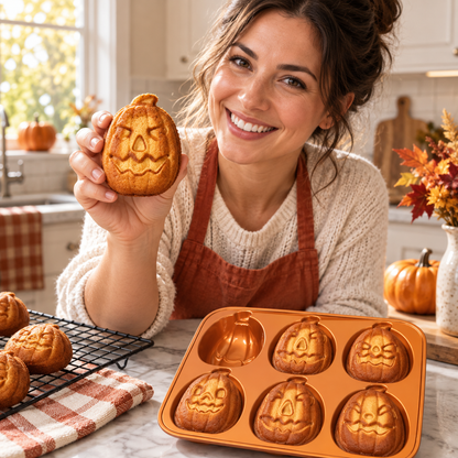 🎃 Jack-o'-Lantern 6-Cavity Cast Aluminum Baking Pan | Fall Baking Fun