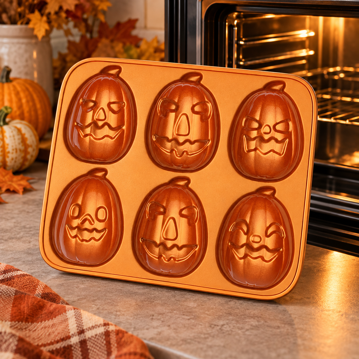 🎃 Jack-o'-Lantern 6-Cavity Cast Aluminum Baking Pan | Fall Baking Fun