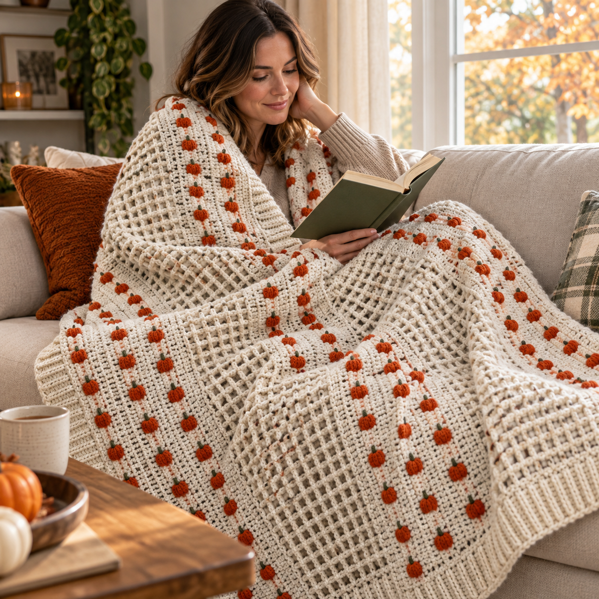 🎃Handmade Pumpkin Waffle Crochet Throw Blanket | Cozy Fall Home Decor