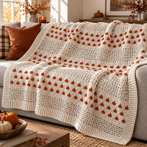 🎃Handmade Pumpkin Waffle Crochet Throw Blanket | Cozy Fall Home Decor
