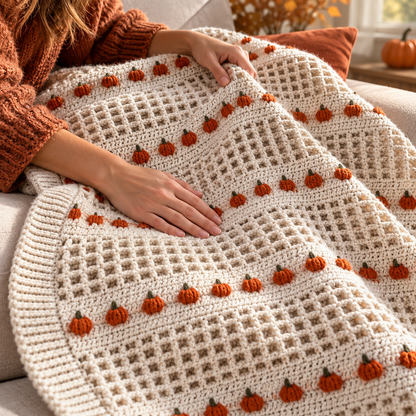 🎃Handmade Pumpkin Waffle Crochet Throw Blanket | Cozy Fall Home Decor