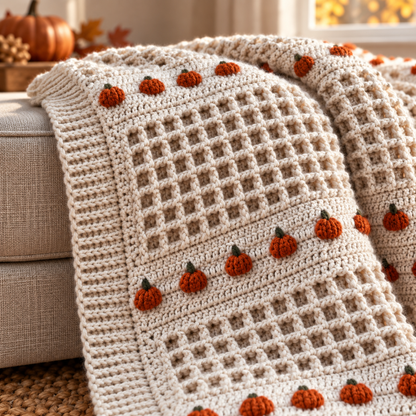 🎃Handmade Pumpkin Waffle Crochet Throw Blanket | Cozy Fall Home Decor