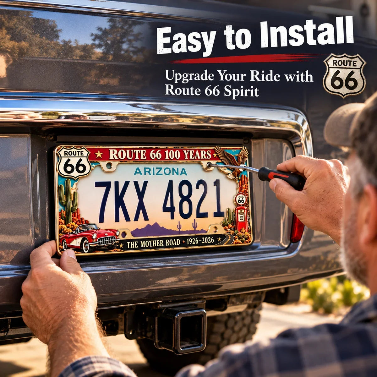🇺🇸 Route 66 Centennial 100 Years Metal License Plate Frame – Vintage American Road Trip Collectible, 1926–2026 🚗