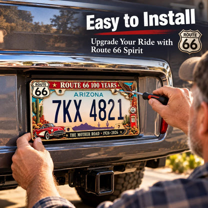 🇺🇸 Route 66 Centennial 100 Years Metal License Plate Frame – Vintage American Road Trip Collectible, 1926–2026 🚗