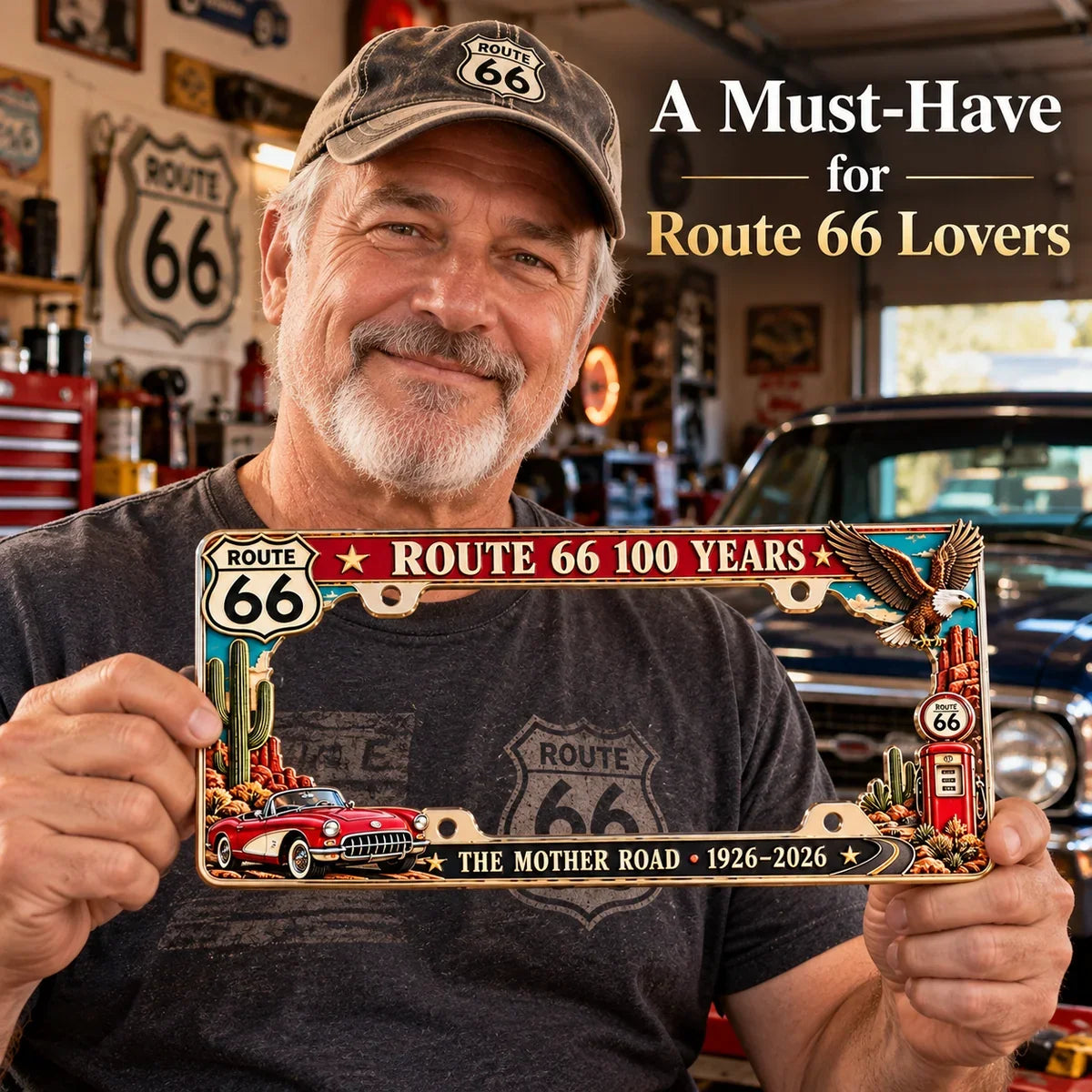 🇺🇸 Route 66 Centennial 100 Years Metal License Plate Frame – Vintage American Road Trip Collectible, 1926–2026 🚗
