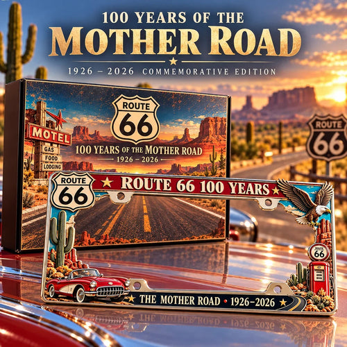 🇺🇸 Route 66 Centennial 100 Years Metal License Plate Frame – Vintage American Road Trip Collectible, 1926–2026 🚗
