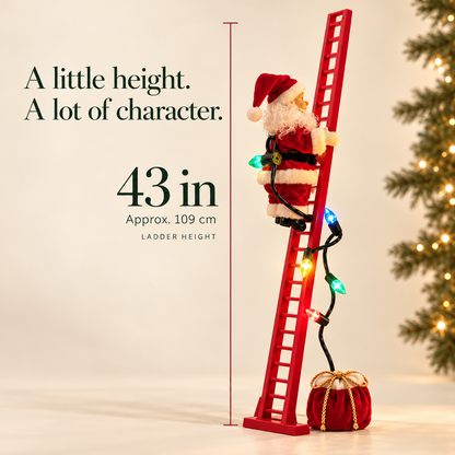 Full climbing Santa display showing 43-inch ladder height, approximately 109 cm