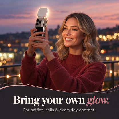 Magnetic light positioned above a phone for an evening selfie