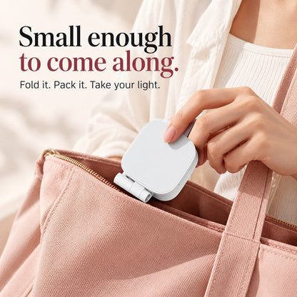 Compact folded light being placed into a bag