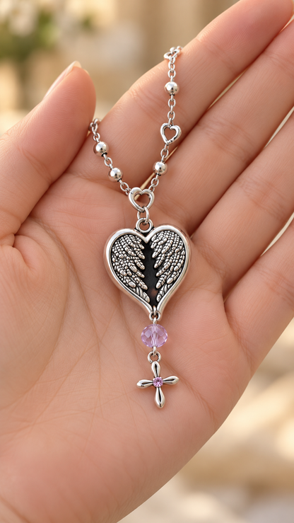 Angel Wings Heart & Cross Beaded Charm