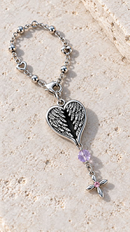 Angel Wings Heart & Cross Beaded Charm
