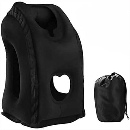 ✈️ Inflatable Ergonomic Hollow-Cutout Travel Pillow – PVC Flocking, Quick Inflate, With Storage Bag ✨